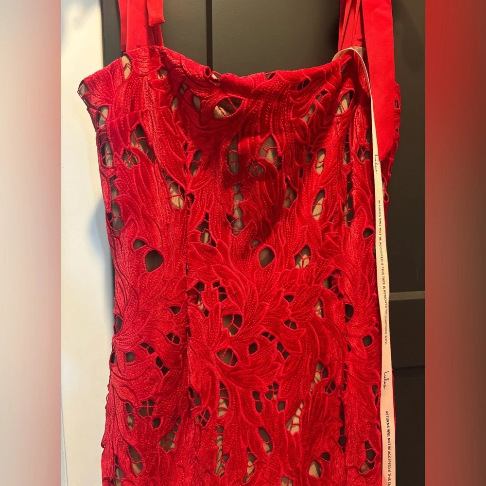 Lulus Ramsey Red Embroidered Tie Strap Maxi Dress Evening Gown Medium NWT NEW - Picture 6 of 12